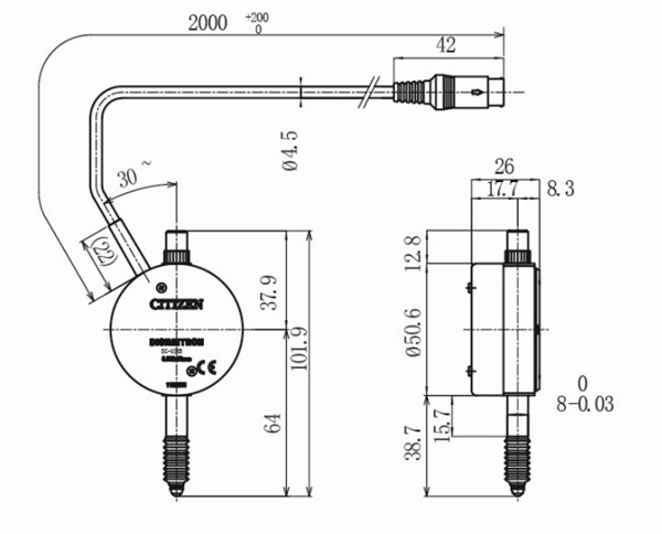 CITIZEN電子比測探針DG-105B尺寸圖 