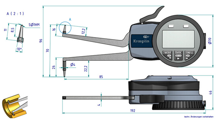 德國數(shù)顯內(nèi)卡規(guī)G250尺寸圖 