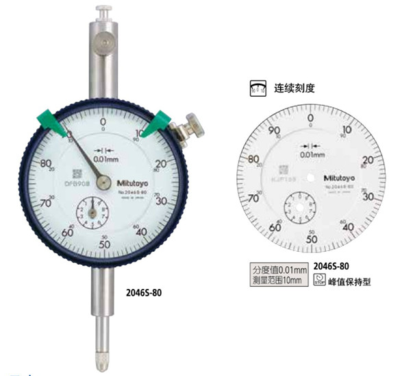 日本三豐指針式百分表2046S-80表盤圖 