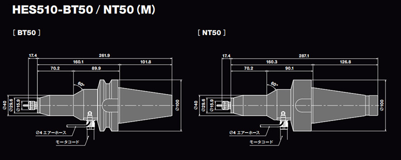 日本NAKANISHI主軸HES510-BT50 NT50尺寸圖