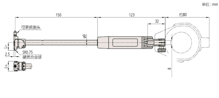 日本三豐mitutoyo盲孔型內徑表511-415尺寸圖 