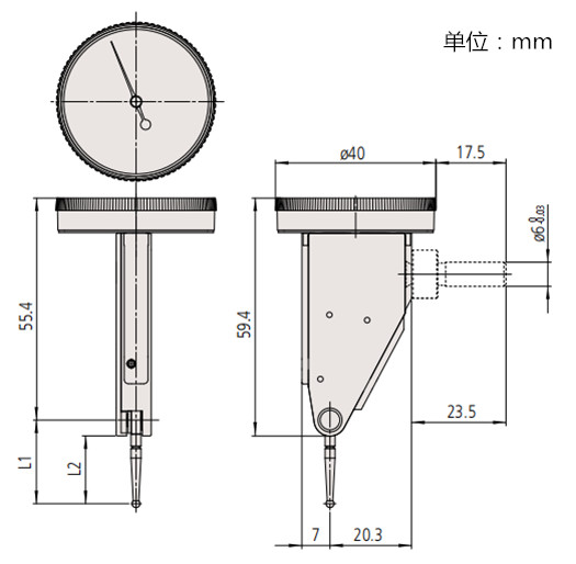 日本三豐杠杠百分表513-454-10E尺寸圖 