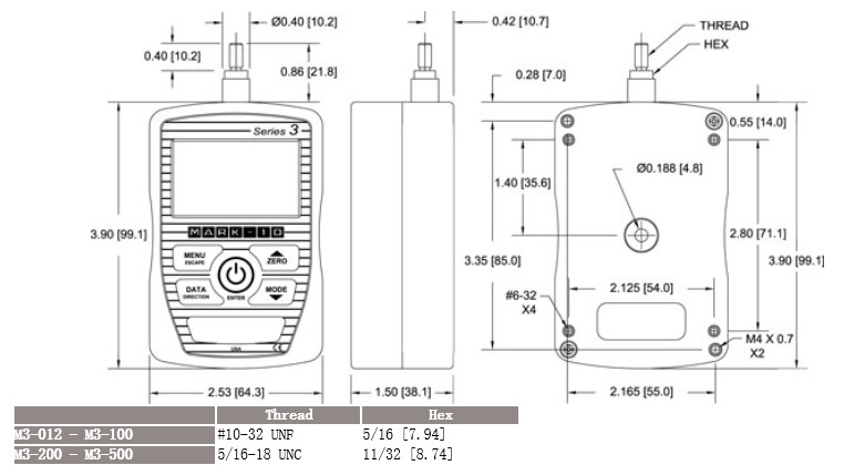美國MAKE-10數字測力計Series3尺寸圖