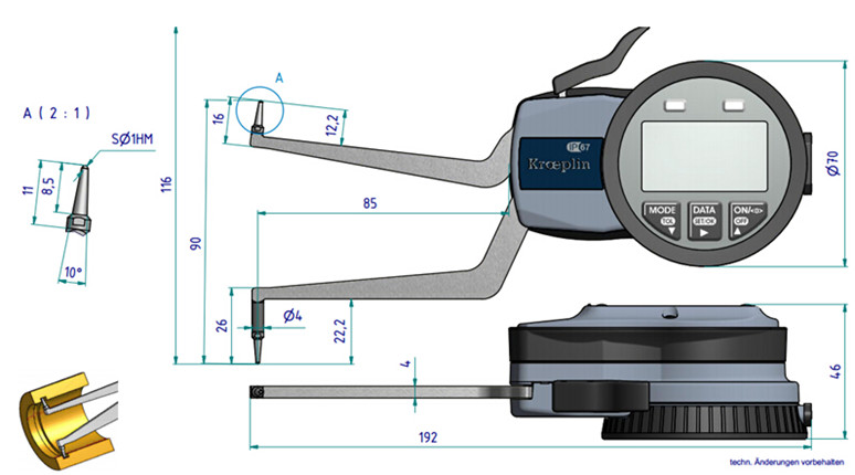 德國kroeplin數(shù)顯內(nèi)測卡規(guī)G270尺寸圖 