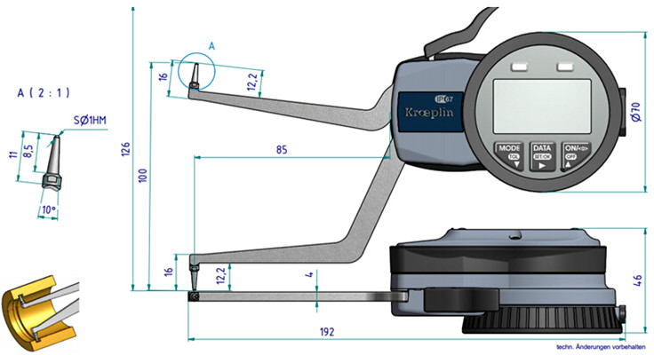 德國(guó)數(shù)顯內(nèi)徑測(cè)量卡規(guī)G280尺寸圖 