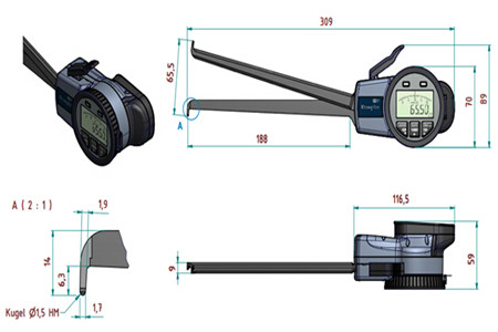 德國(guó)數(shù)顯內(nèi)卡規(guī)G415尺寸圖 