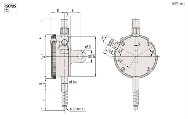 日本三豐防水型百分表2046S-60尺寸圖 
