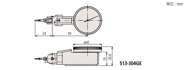 日本三豐杠桿百分表513-304GE尺寸圖 