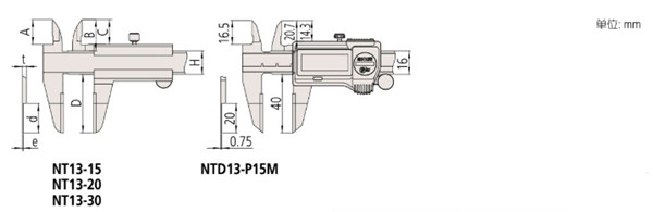 日本三豐薄片數(shù)顯卡尺573-634-20尺寸圖 