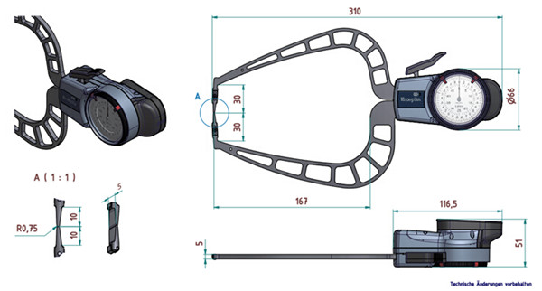 德國帶表外卡規D450S尺寸圖 