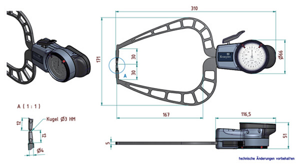 德國kroeplin指針式外卡規D450尺寸圖 
