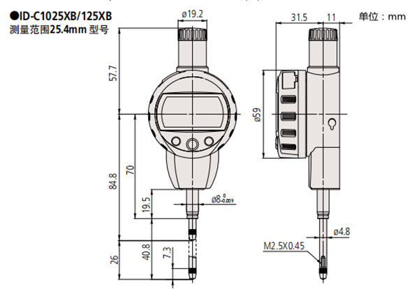 日本三豐數(shù)顯千分表543-470B尺寸圖 