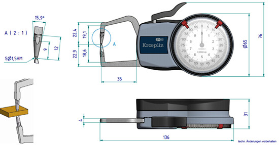 德國Kroeplin數顯外卡規D110尺寸圖