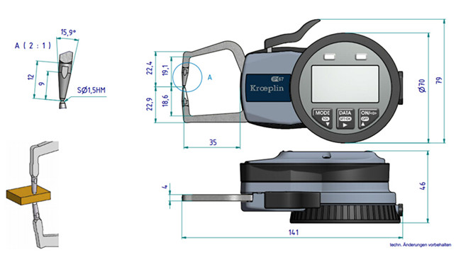 德國Kroeplin數顯外卡規C110尺寸圖 